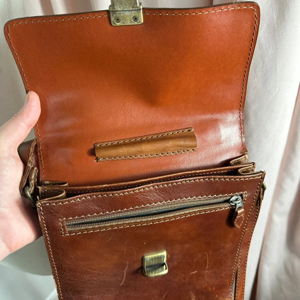 Vintage Genuine Leather Organizer Crossbody Bag Brown Messenger Purse Travel
